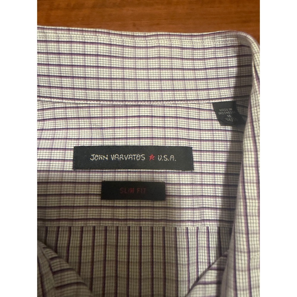 John Varvatos USA Mens Slim Fit Dress Shirt Purple White Check 16 34/35 L - Picture 4 of 10